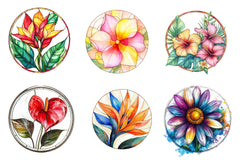 Round Stained Glass Tropical Flowers Clipart Bundle - CraftNest - Digital Crafting and Art