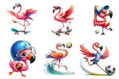 Cute Cartoon Sporty Flamingos Clipart Bundle - CraftNest - Digital Crafting and Art