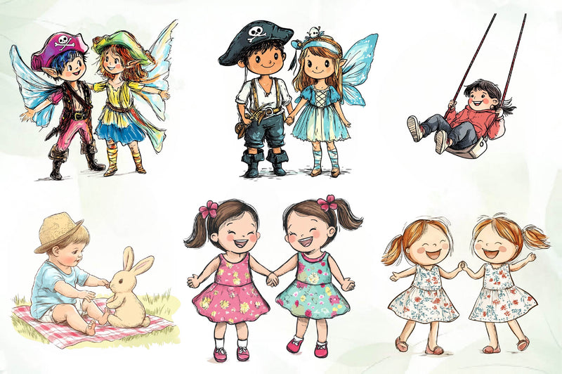 Hand Drawn Children Clipart Bundle 1 - CraftNest - Digital Crafting and Art
