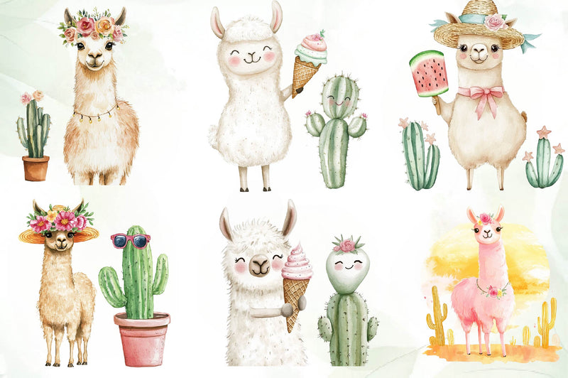 Adorable Summer Llama And Cactus Clipart Bundle - CraftNest - Digital Crafting and Art