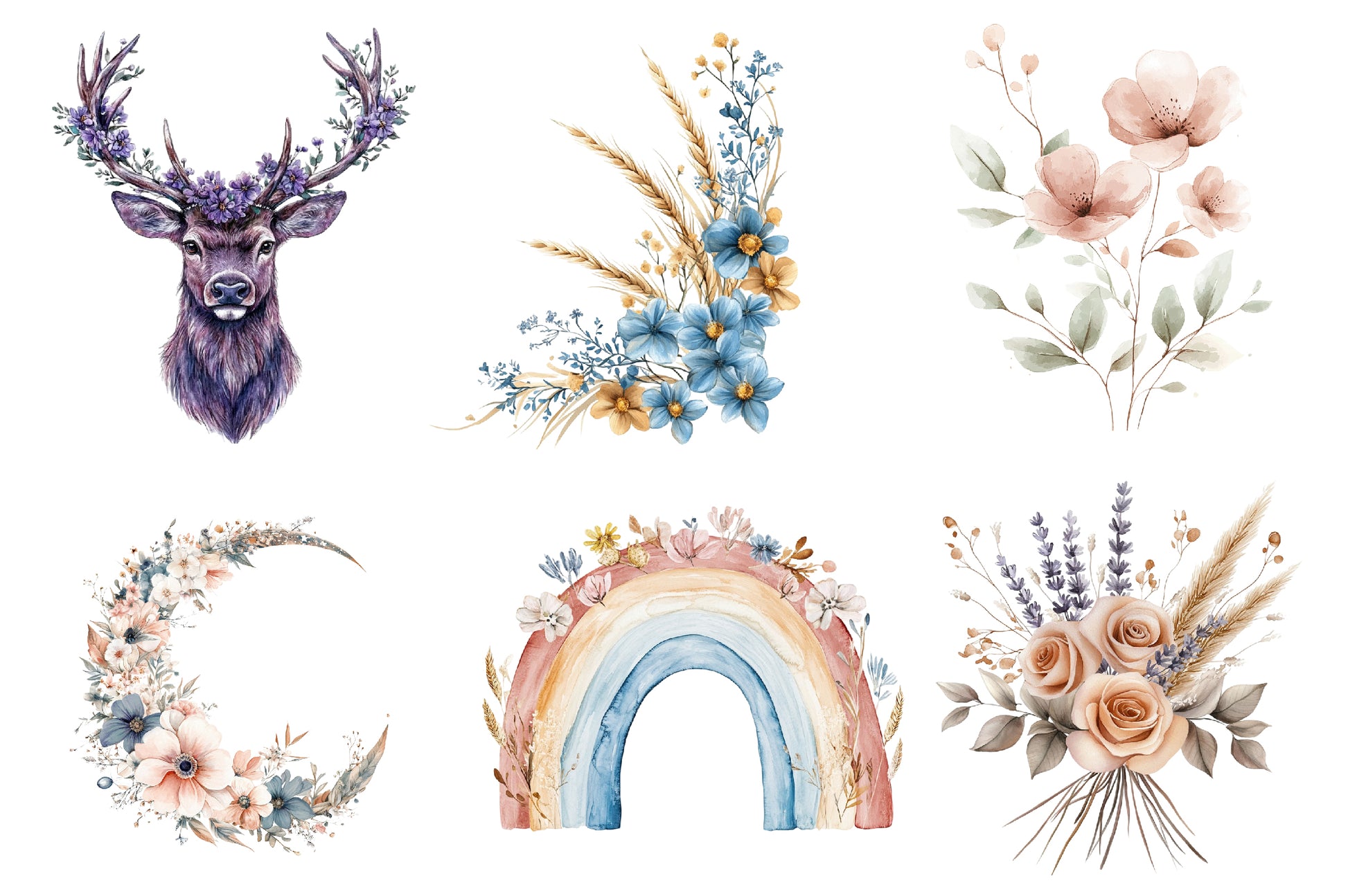 Boho Spring Floral Clipart Bundle - CraftNest - Digital Crafting and Art