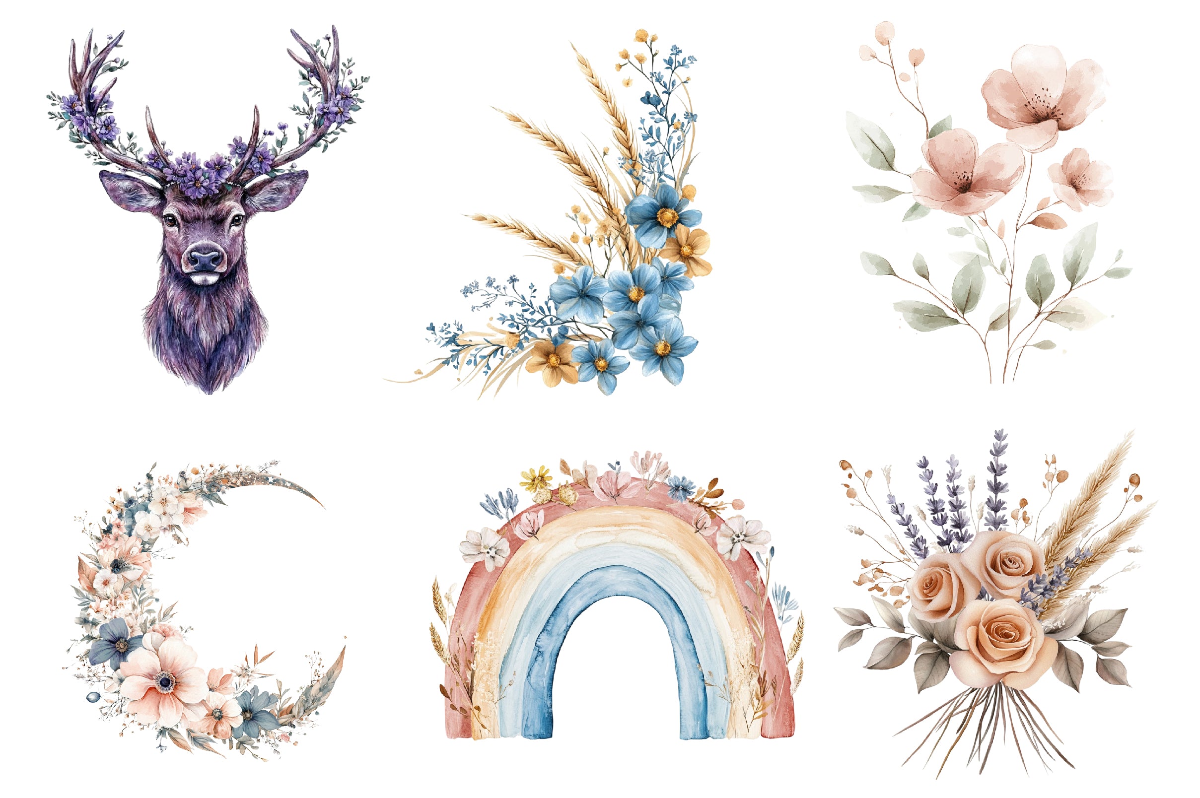 Boho Spring Floral Clipart Bundle - CraftNest - Digital Crafting and Art