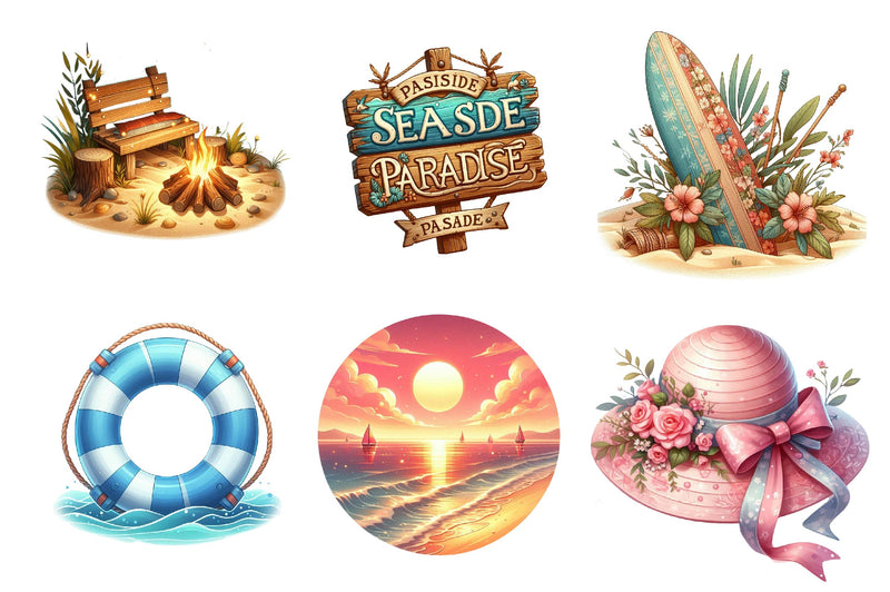 Vintage Beach Clipart Bundle - CraftNest - Digital Crafting and Art