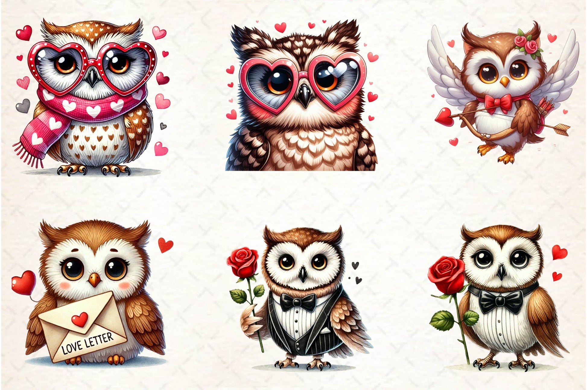 Cute Kawaii Owl Valentine Clipart Bundle - CraftNest - Digital Crafting and Art