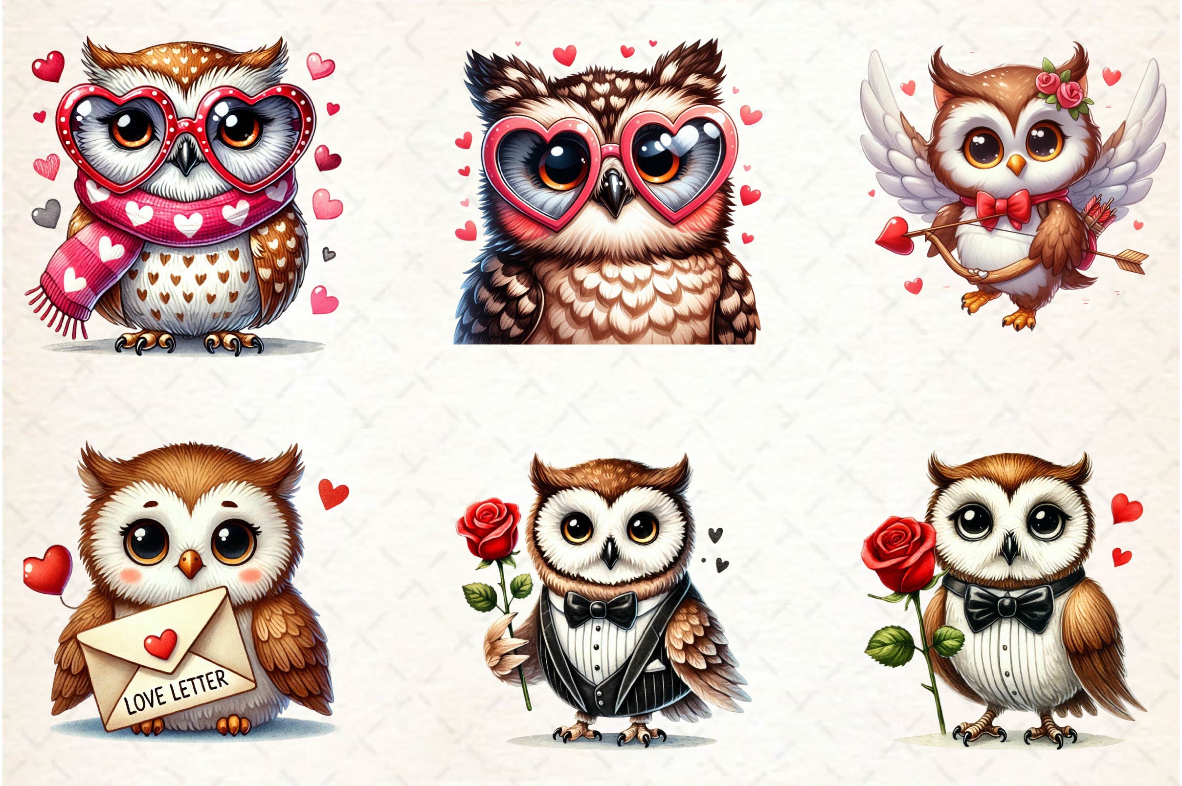 Cute Kawaii Owl Valentine Clipart Bundle - CraftNest - Digital Crafting and Art
