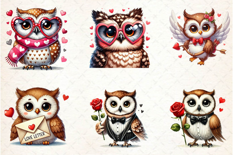 Cute Kawaii Owl Valentine Clipart Bundle - CraftNest - Digital Crafting and Art