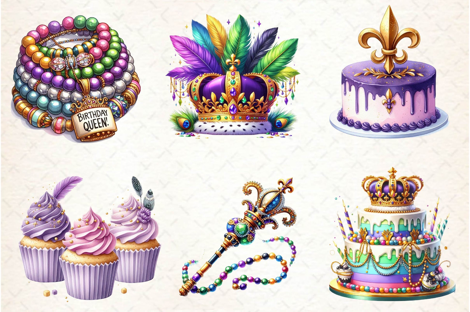 Birthday Queen Of Mardi Gras Clipart Bundle - CraftNest - Digital Crafting and Art