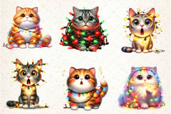 Surprised Cat Christmas Lights Clipart Bundle - CraftNest - Digital Crafting and Art