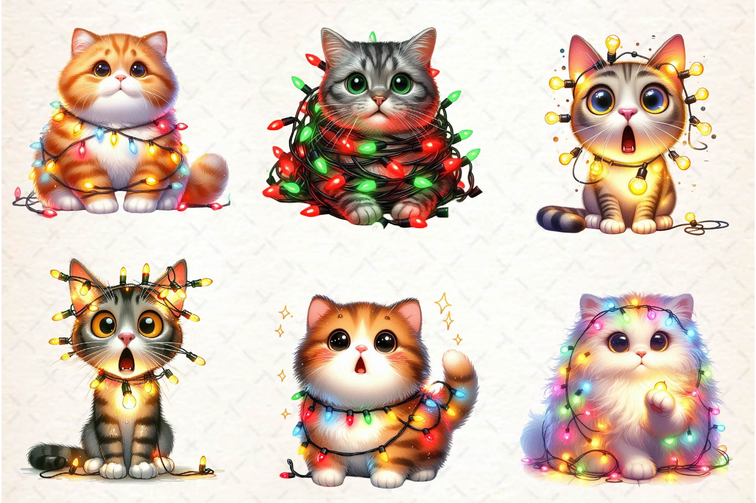 Surprised Cat Christmas Lights Clipart Bundle - CraftNest - Digital Crafting and Art