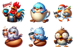 Funny Cartoon Caffeinated Quirky Bird Clipart Bundle - CraftNest - Digital Crafting and Art