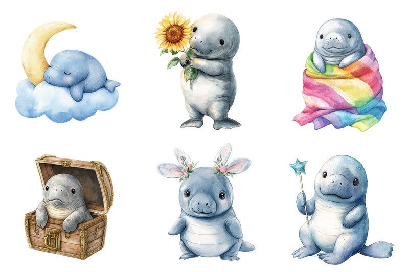 Cute Baby Manatees Clipart Bundle - CraftNest - Digital Crafting and Art