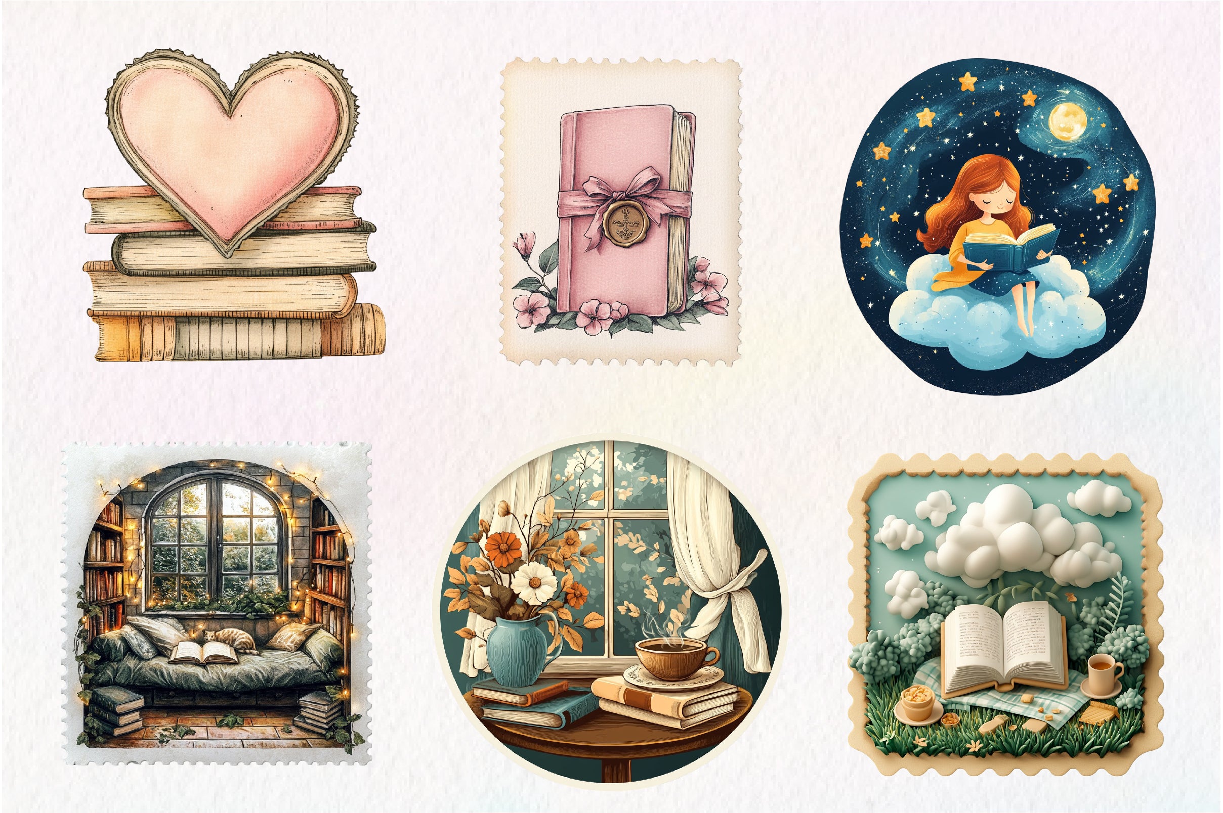 Reading Books Postage Stamp Clipart Bundle - CraftNest - Digital Crafting and Art