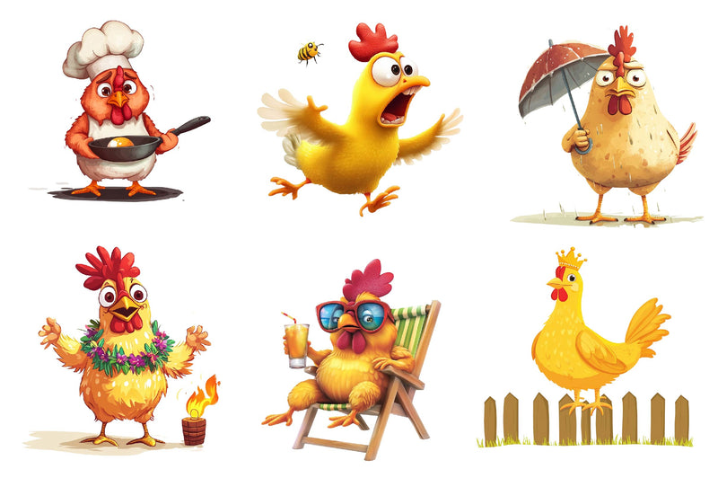 Quirky Funny Chicken Clipart Bundle - CraftNest - Digital Crafting and Art
