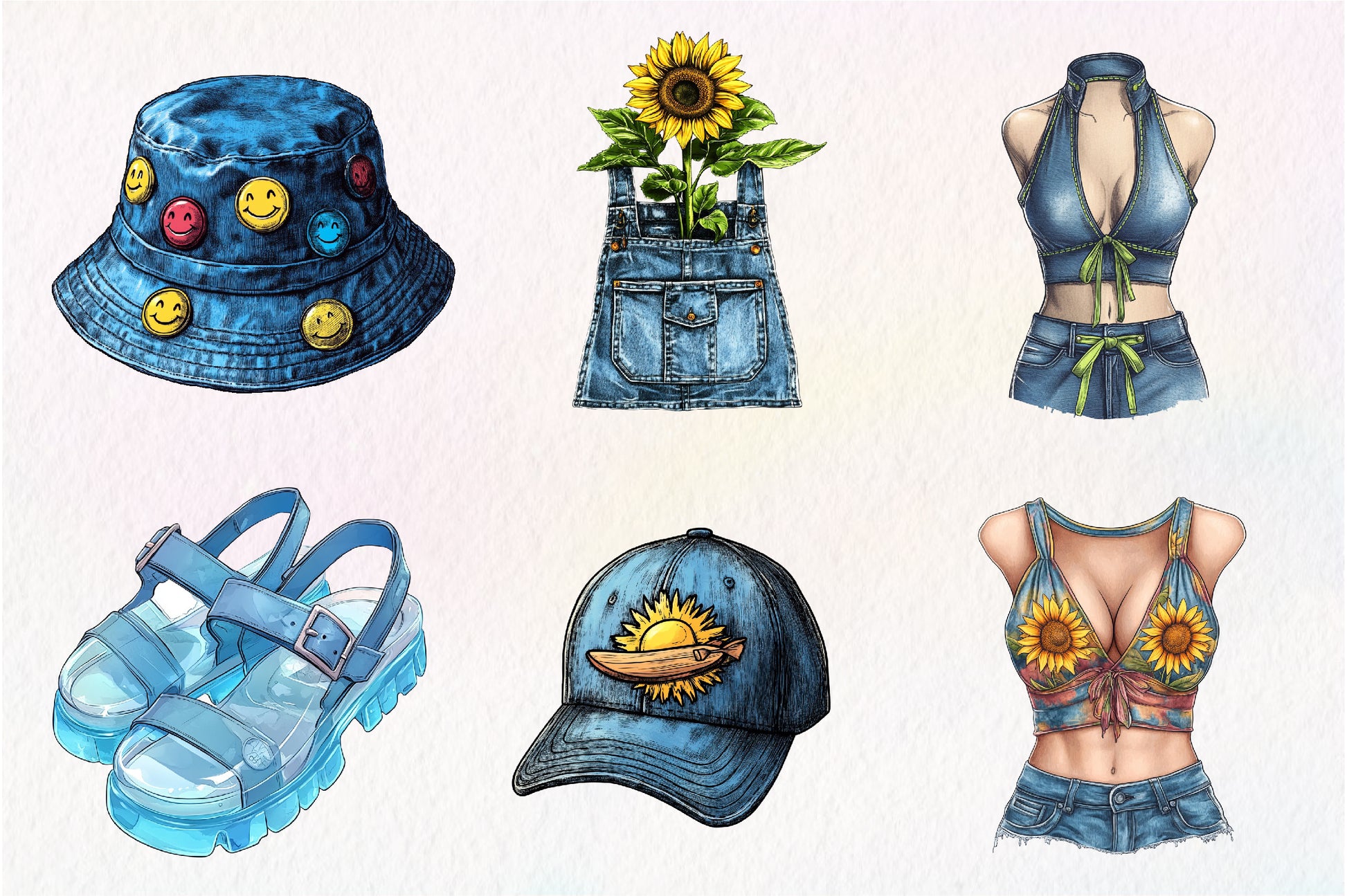 1990 Denim Summer Clipart Bundle - CraftNest - Digital Crafting and Art