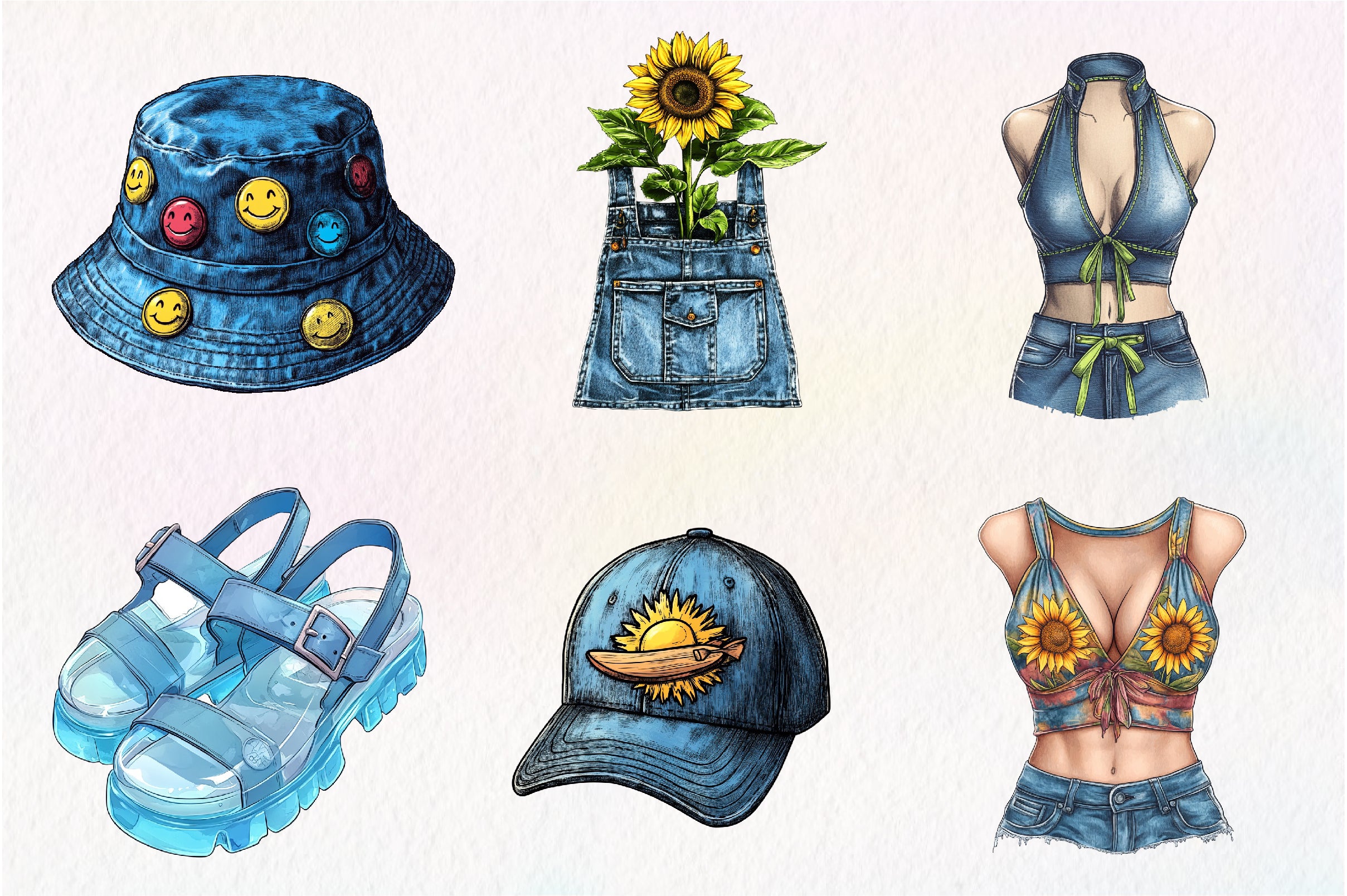 1990 Denim Summer Clipart Bundle - CraftNest - Digital Crafting and Art