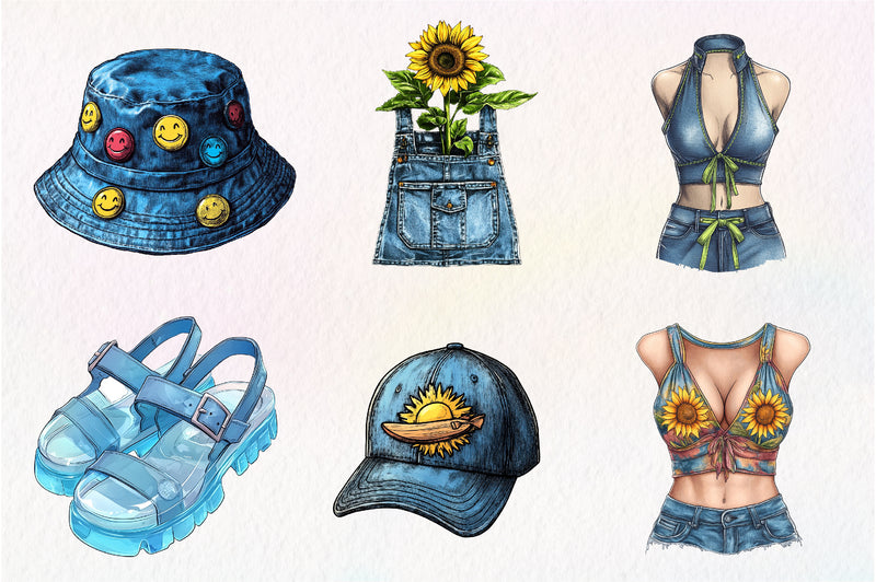 1990 Denim Summer Clipart Bundle - CraftNest - Digital Crafting and Art