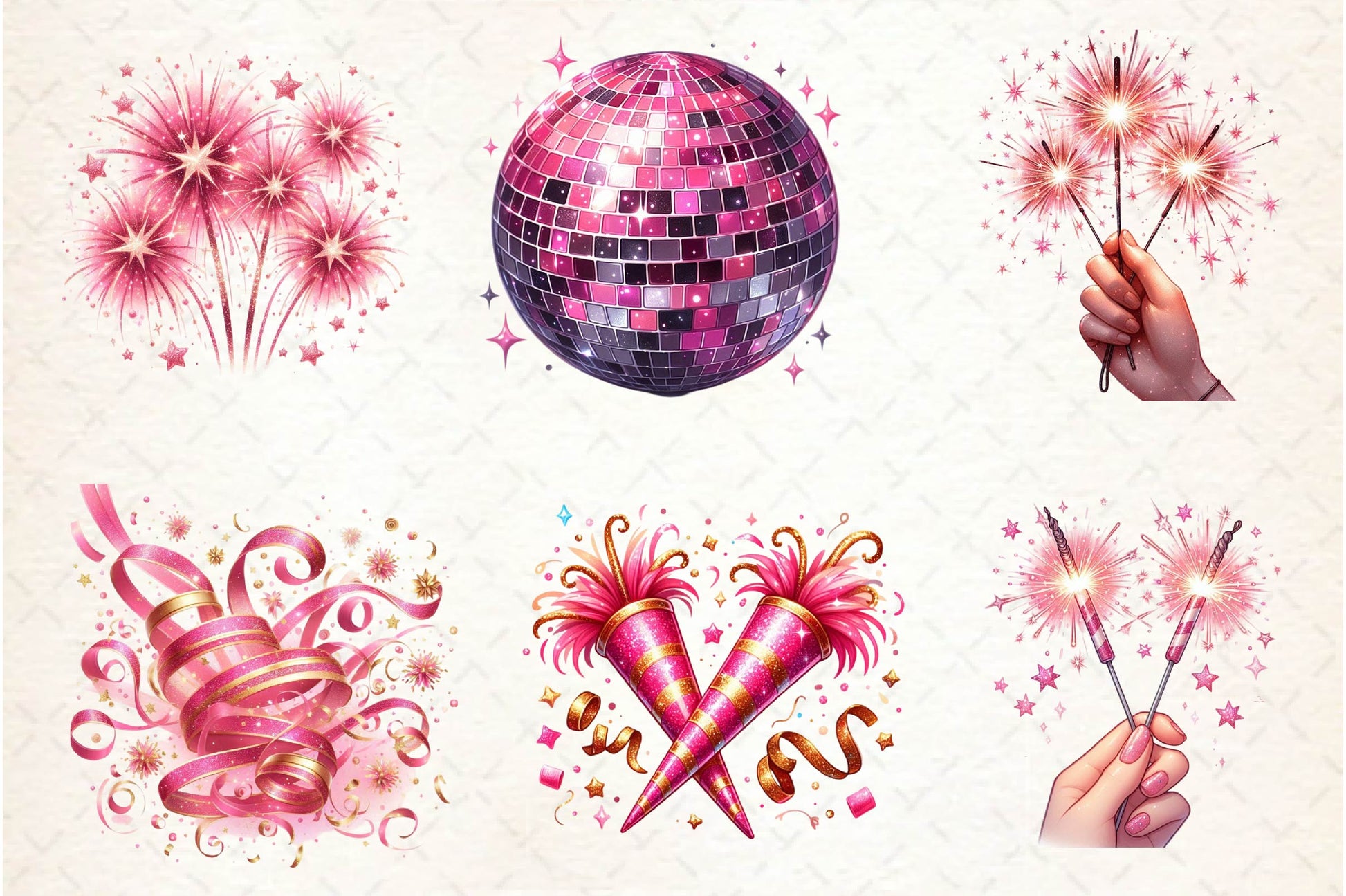 Glitter Pink Happy New Year 2025 Clipart Bundle - CraftNest - Digital Crafting and Art