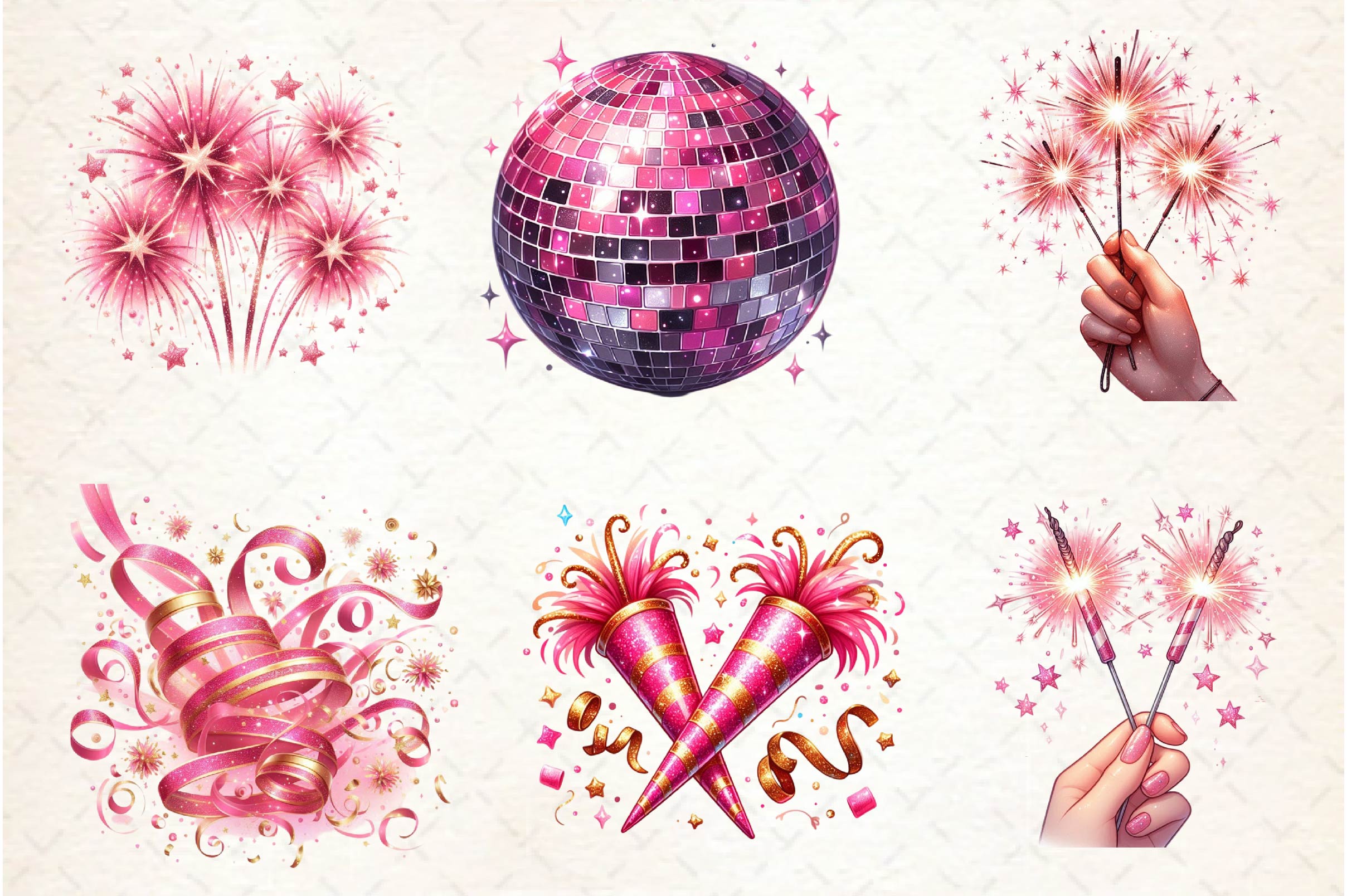 Glitter Pink Happy New Year 2025 Clipart Bundle - CraftNest - Digital Crafting and Art