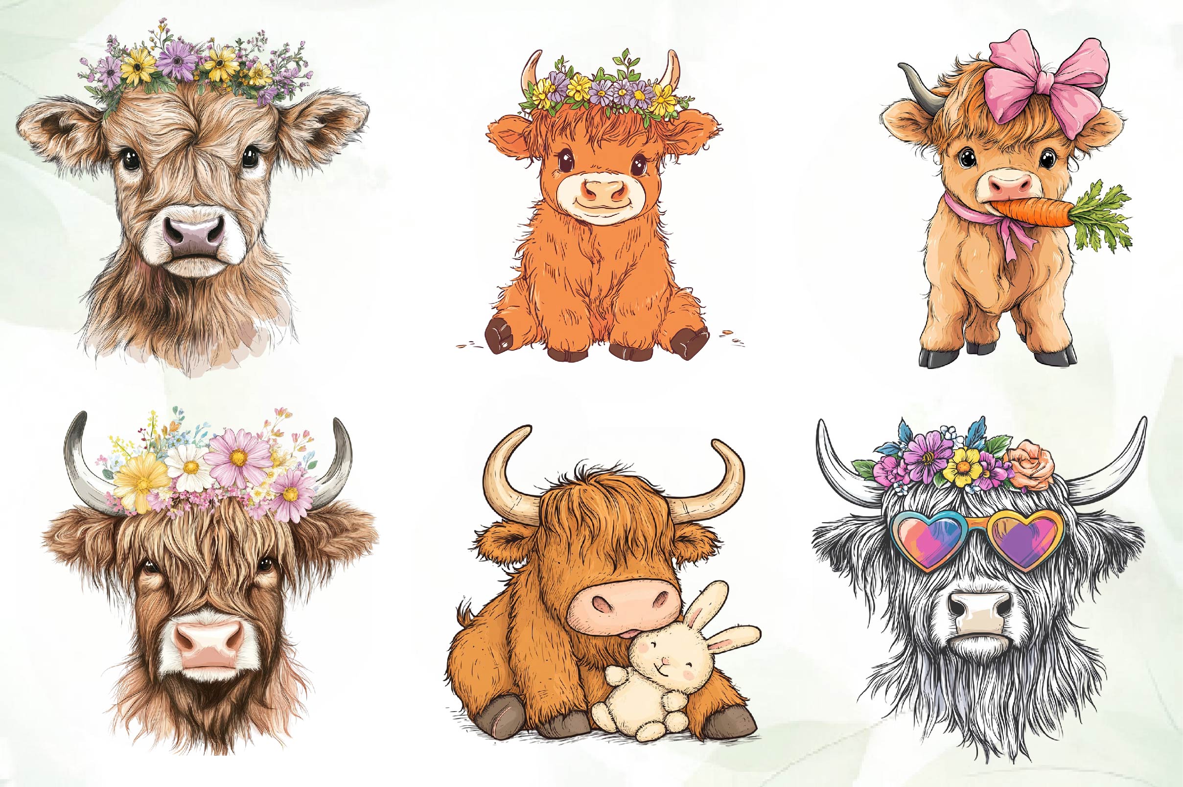 Cute Easter Day Highland Cow Clipart Bundle - CraftNest - Digital Crafting and Art