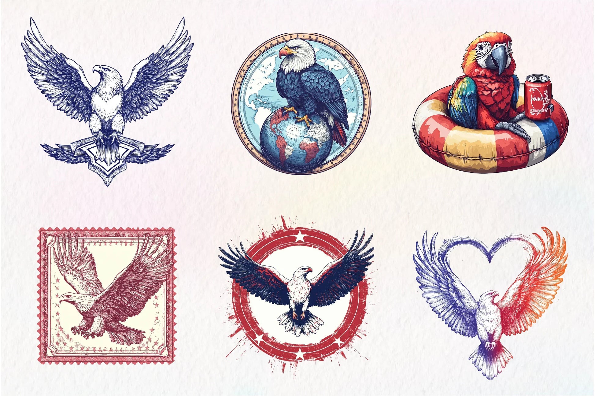 Patriotic Eagle Postage Stamp Clipart Bundle - CraftNest - Digital Crafting and Art