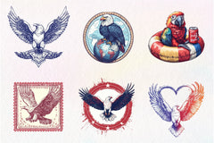 Patriotic Eagle Postage Stamp Clipart Bundle - CraftNest - Digital Crafting and Art