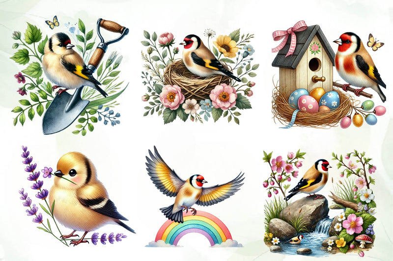 Spring Goldfinch Bird Clipart Bundle - CraftNest - Digital Crafting and Art