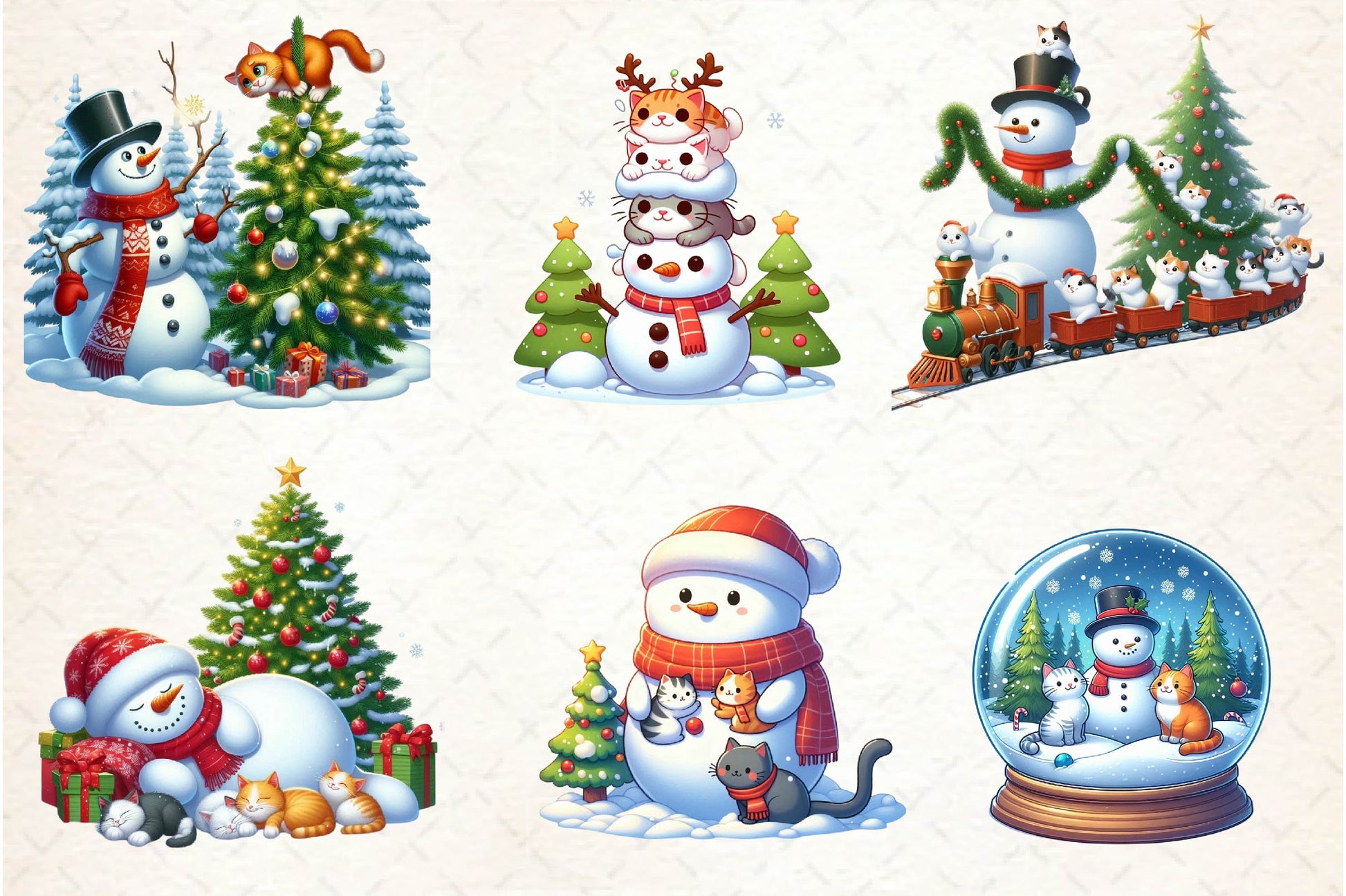 Christmas Snowman With Cats Clipart Bundle - CraftNest - Digital Crafting and Art