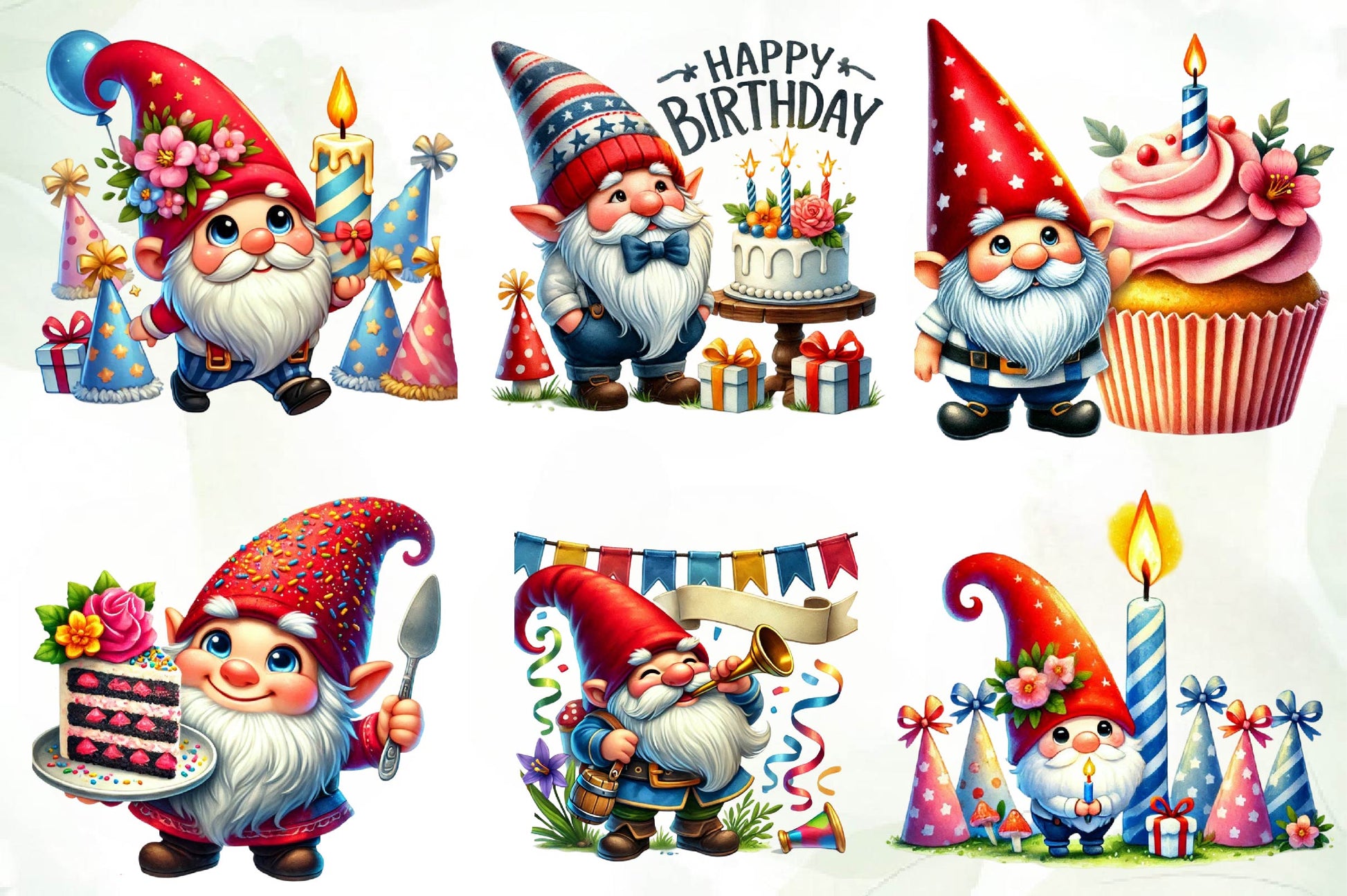 Birthday Gnomes Clipart Bundle - CraftNest - Digital Crafting and Art