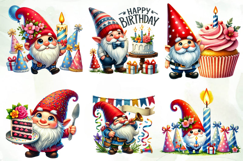 Birthday Gnomes Clipart Bundle - CraftNest - Digital Crafting and Art