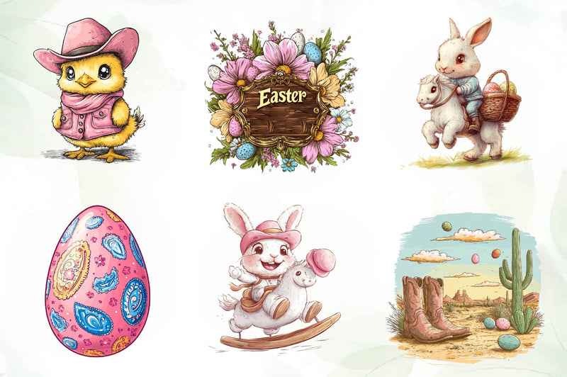 Vintage Pink Easter Western Clipart Bundle 1 - CraftNest - Digital Crafting and Art