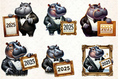 Hippo Happy New Year 2025 Clipart Bundle - CraftNest - Digital Crafting and Art