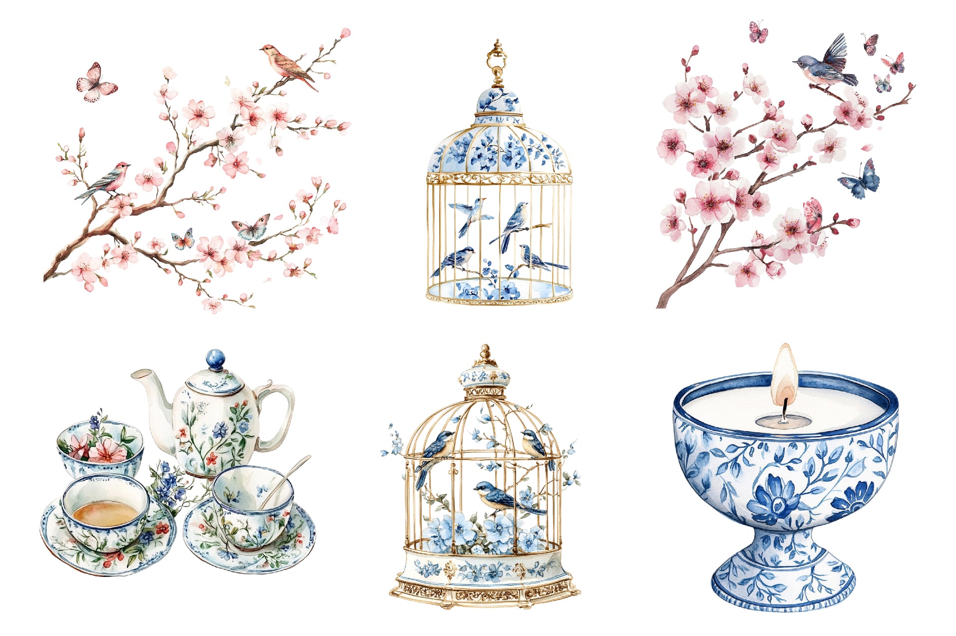 Chinoiserie Summer Clipart Bundle - CraftNest - Digital Crafting and Art