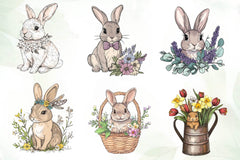 Boho Bunny & Spring Flowers Clipart Bundle - CraftNest - Digital Crafting and Art