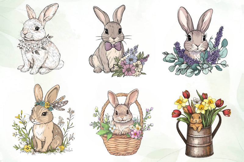 Boho Bunny & Spring Flowers Clipart Bundle - CraftNest - Digital Crafting and Art