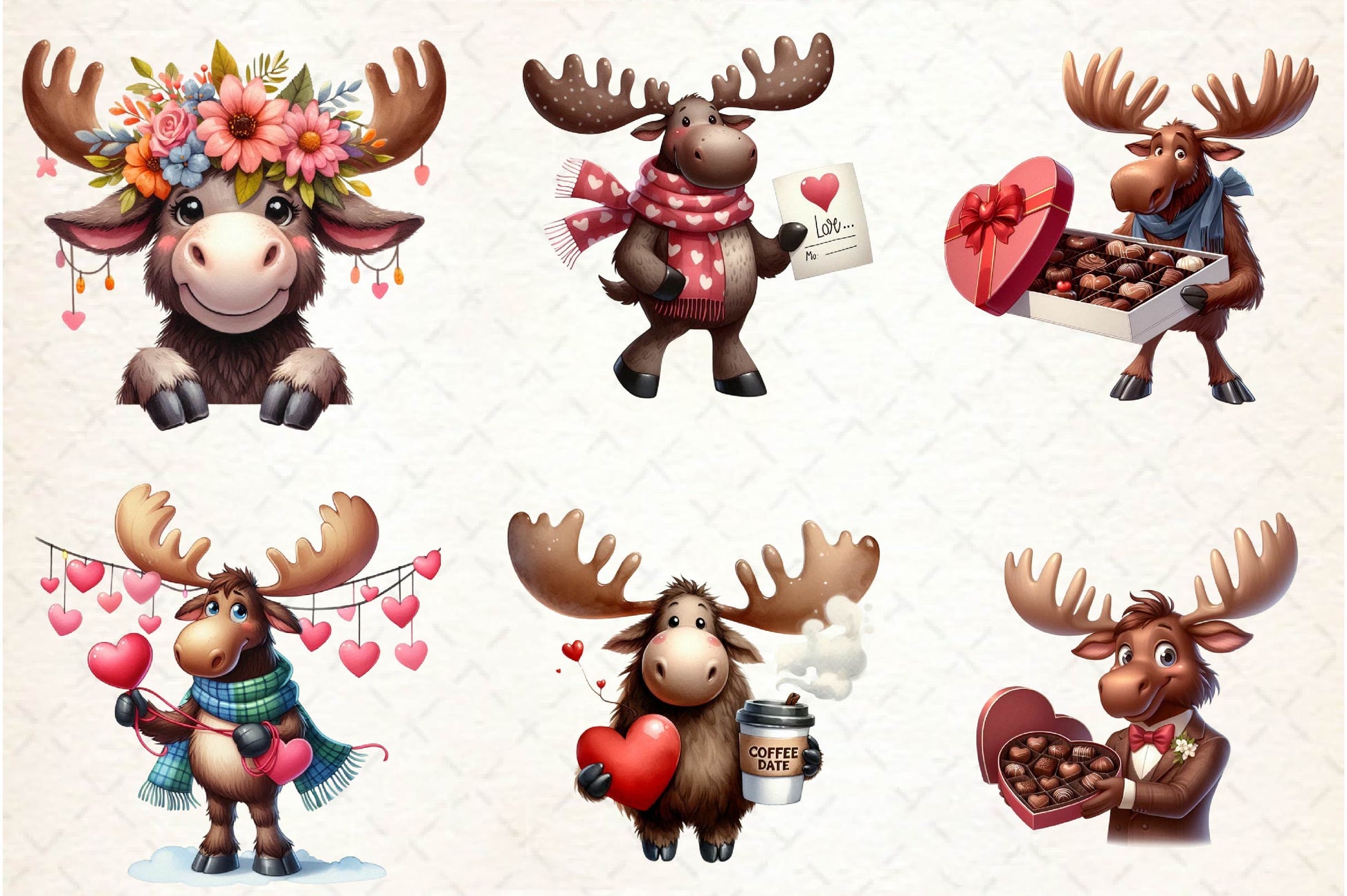 Valentine Moose Clipart Bundle - CraftNest - Digital Crafting and Art