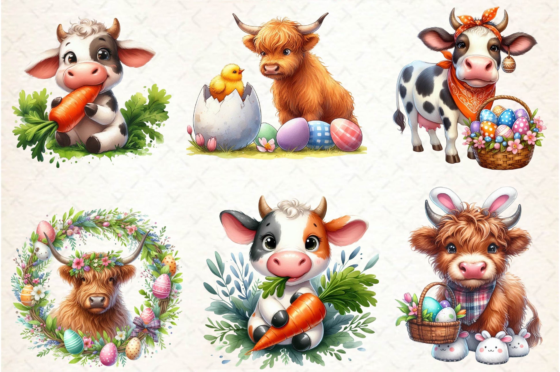 Cute Easter Highland Cow Clipart Bundle 1 - CraftNest - Digital Crafting and Art