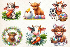 Cute Easter Highland Cow Clipart Bundle 1 - CraftNest - Digital Crafting and Art