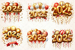 New Year Number 2025 Balloon Clipart Bundle - CraftNest - Digital Crafting and Art