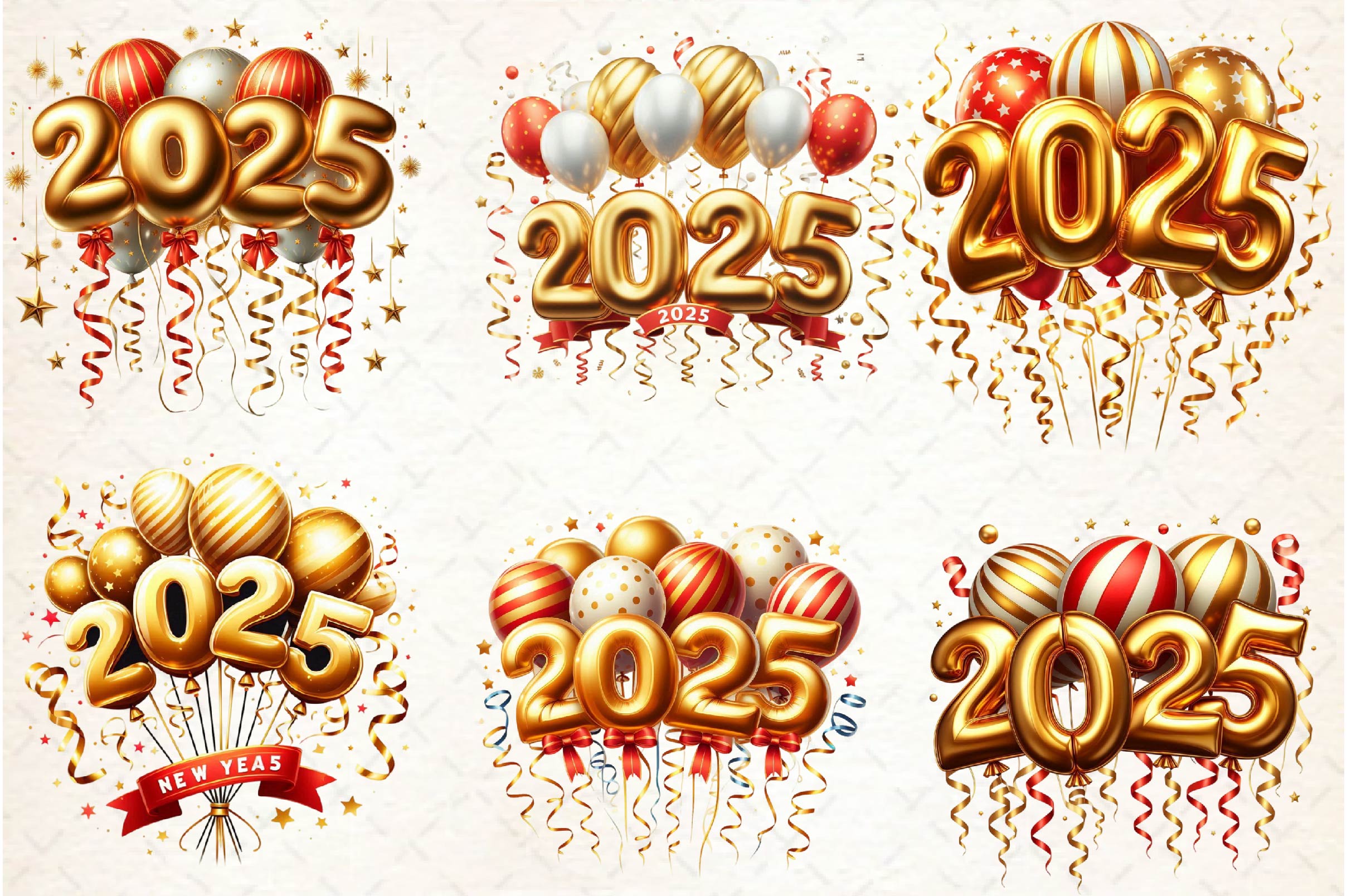 New Year Number 2025 Balloon Clipart Bundle - CraftNest - Digital Crafting and Art