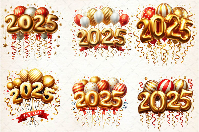 New Year Number 2025 Balloon Clipart Bundle - CraftNest - Digital Crafting and Art