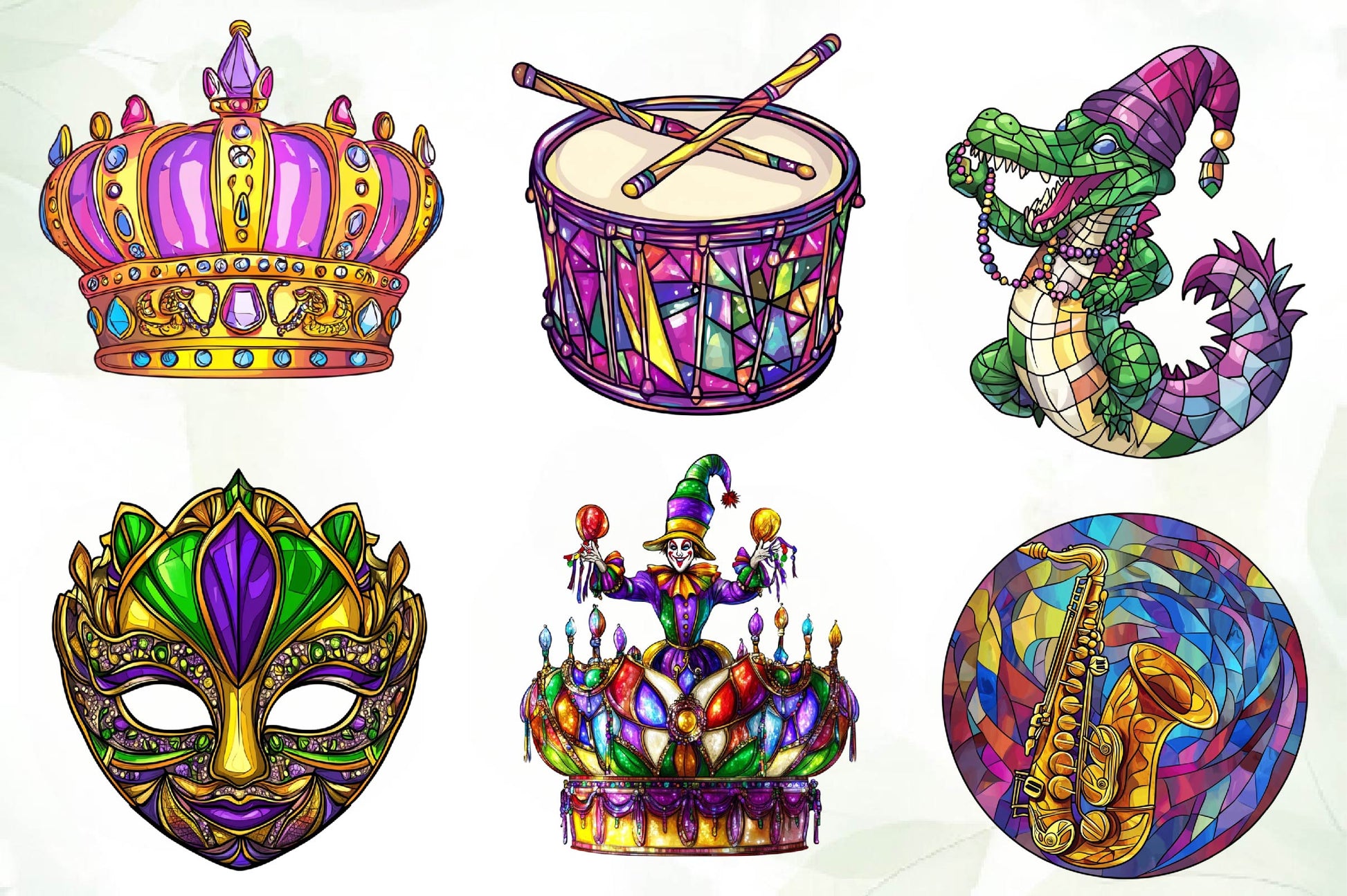 Round Stained Glass Mardi Gras Clipart Bundle - CraftNest - Digital Crafting and Art