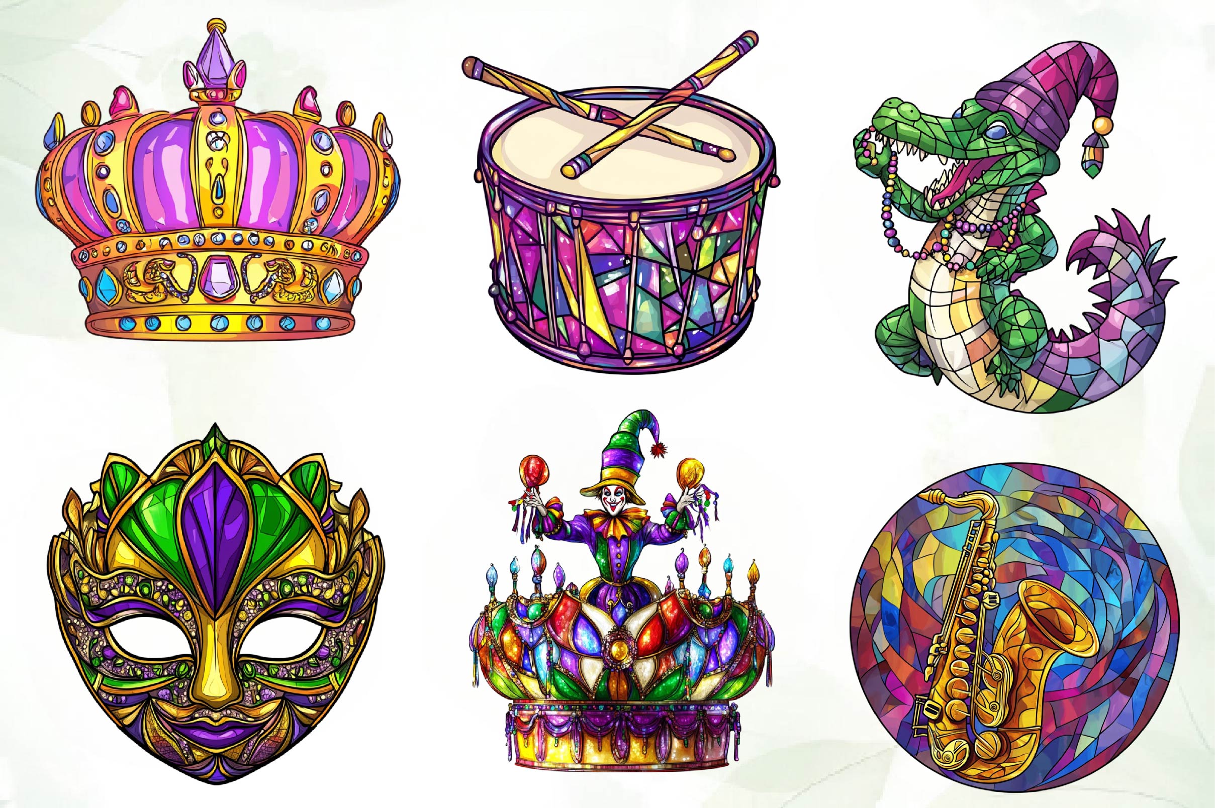 Round Stained Glass Mardi Gras Clipart Bundle - CraftNest - Digital Crafting and Art