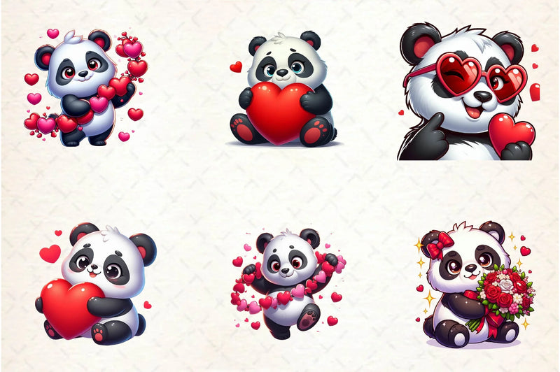 Pandas Valentines Day Clip Art Clipart Bundle - CraftNest - Digital Crafting and Art