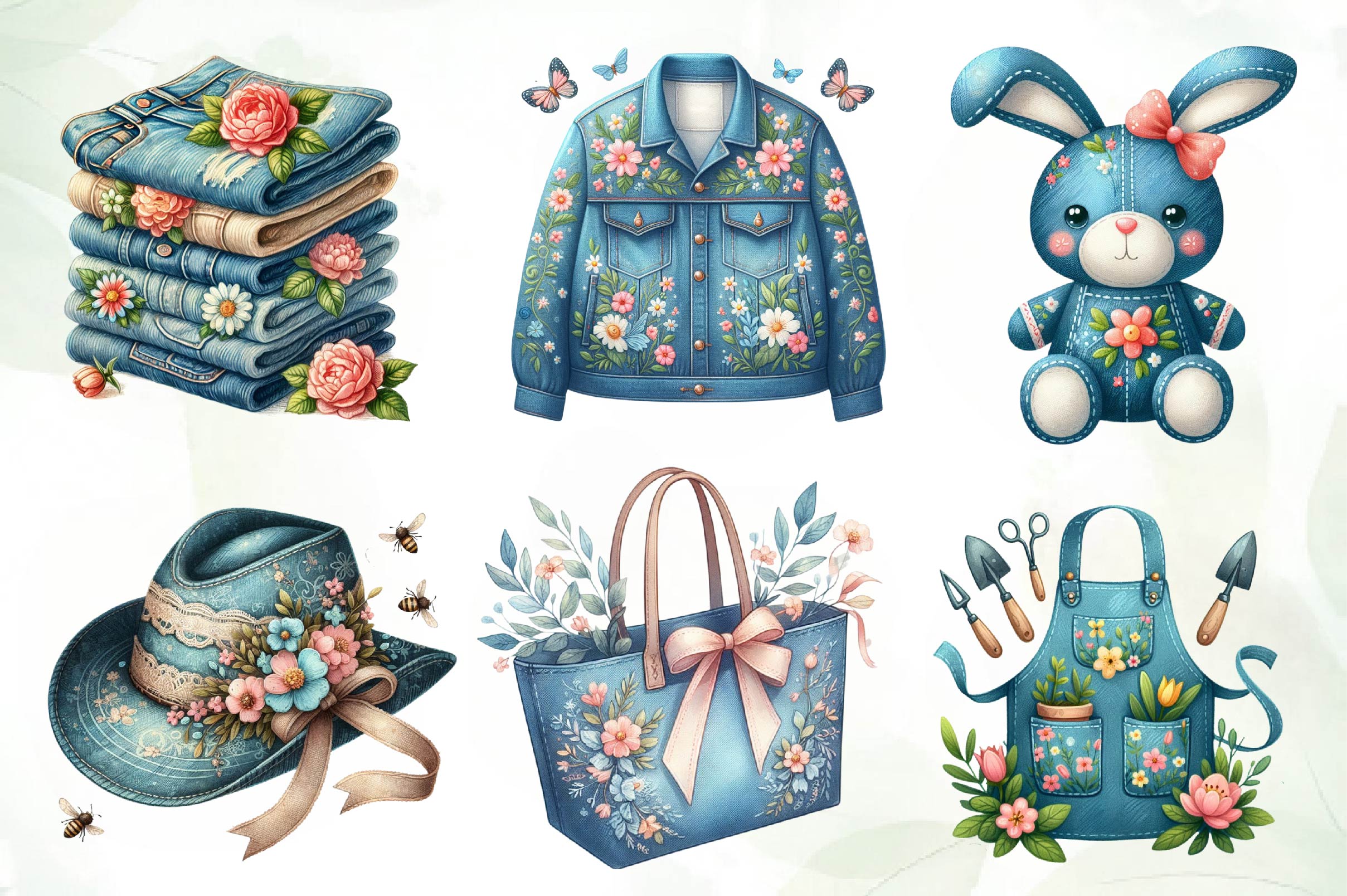 Vintage Denim Spring Clipart Bundle 1 - CraftNest - Digital Crafting and Art