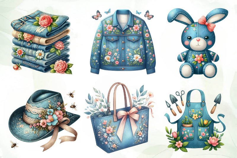 Vintage Denim Spring Clipart Bundle 1 - CraftNest - Digital Crafting and Art