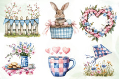 Blue & Pink Gingham Spring Clipart Bundle - CraftNest - Digital Crafting and Art