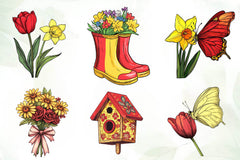 Red & Yellow Spring Clipart Bundle - CraftNest - Digital Crafting and Art
