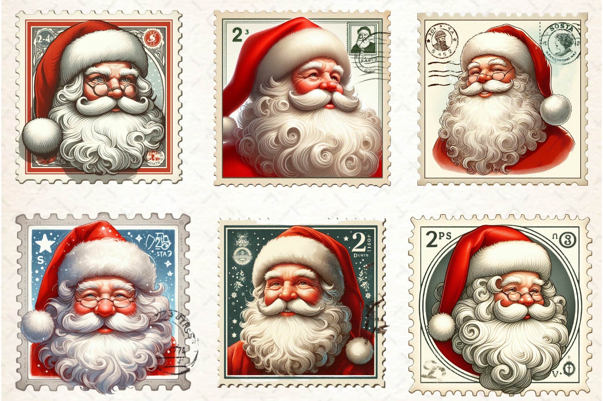 Postage Stamp Santa Claus Clipart Bundle - CraftNest - Digital Crafting and Art