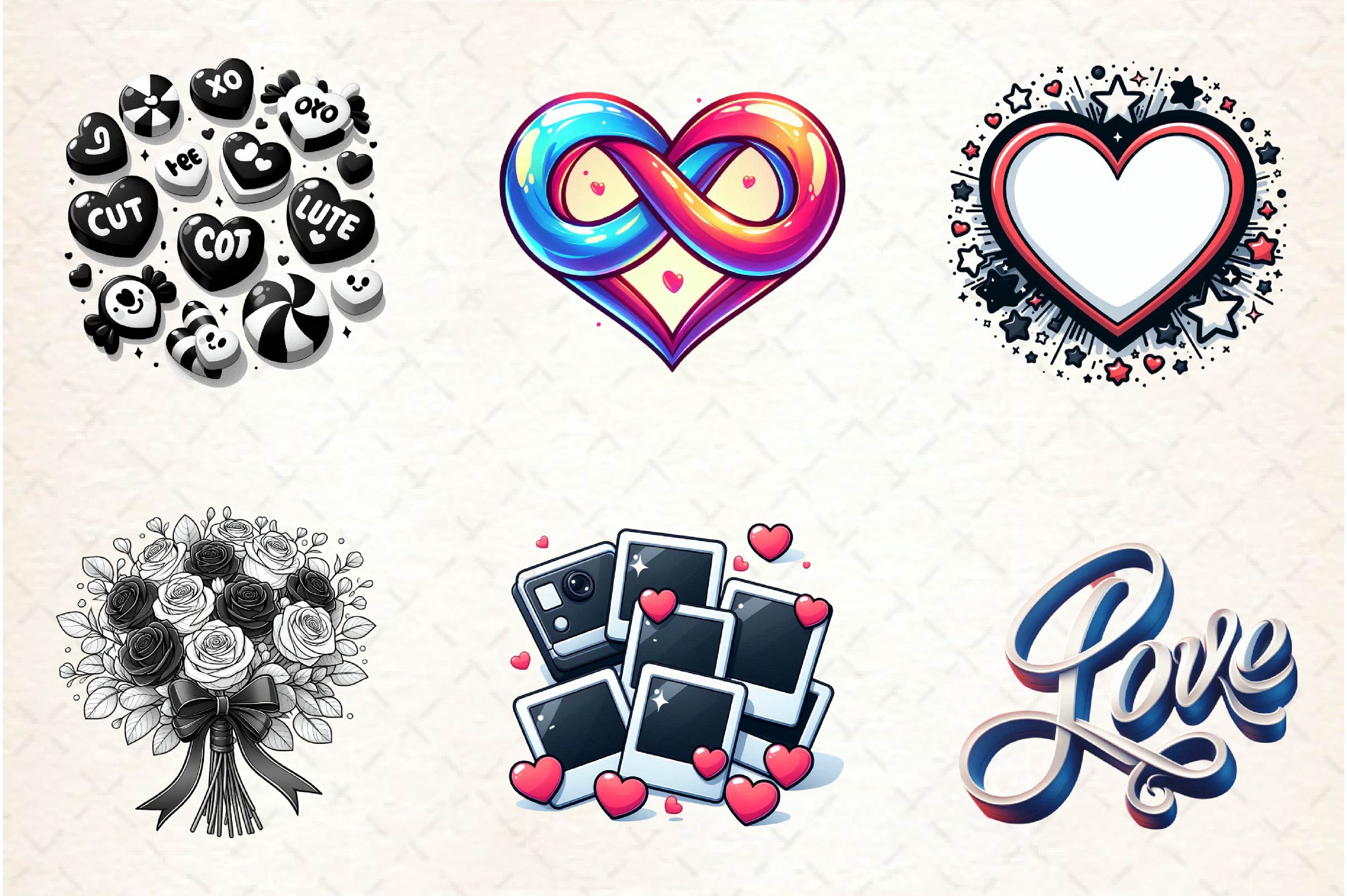 Black & White Valentine Clipart Bundle - CraftNest - Digital Crafting and Art