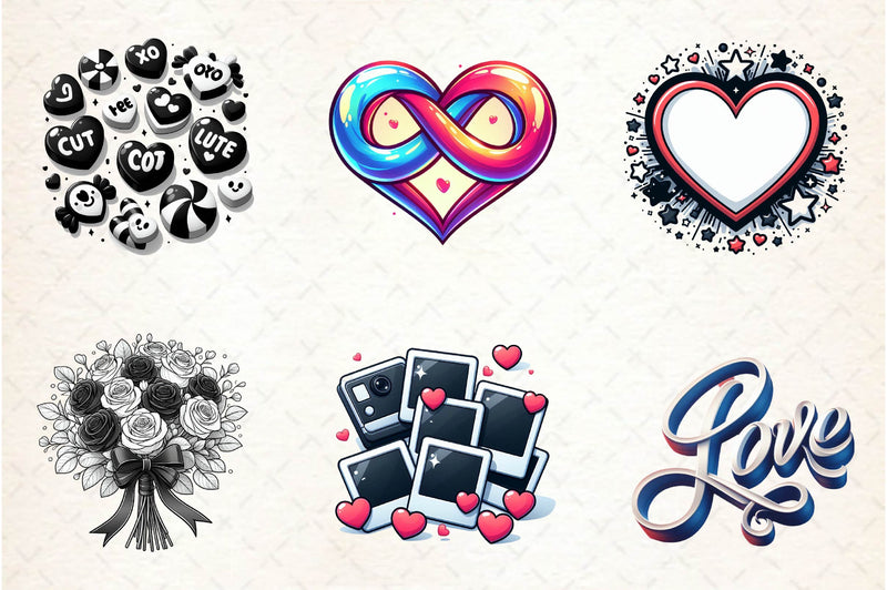 Black & White Valentine Clipart Bundle - CraftNest - Digital Crafting and Art